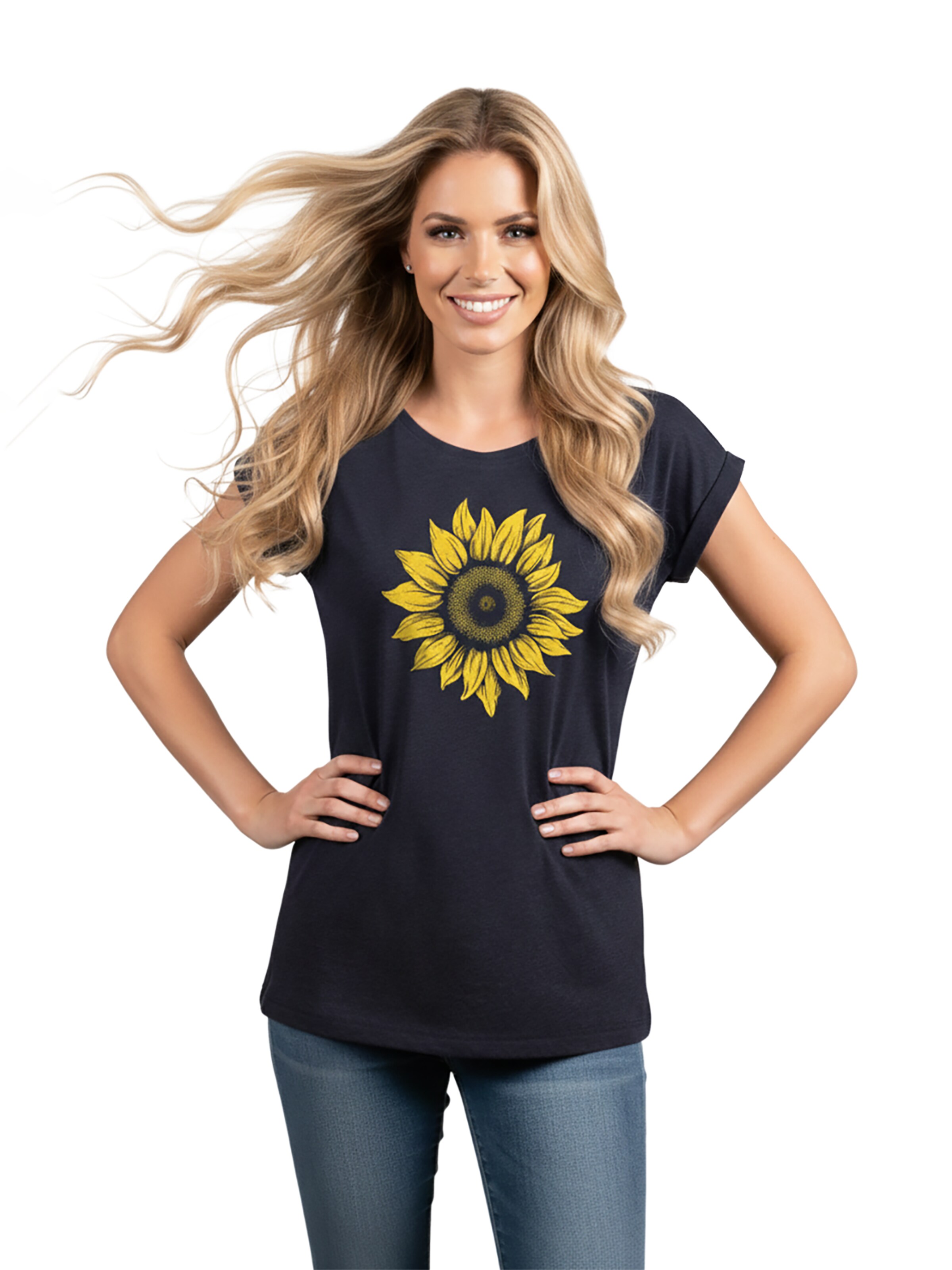 MAKAYA Shirt 'Sonnenblume' in Blue