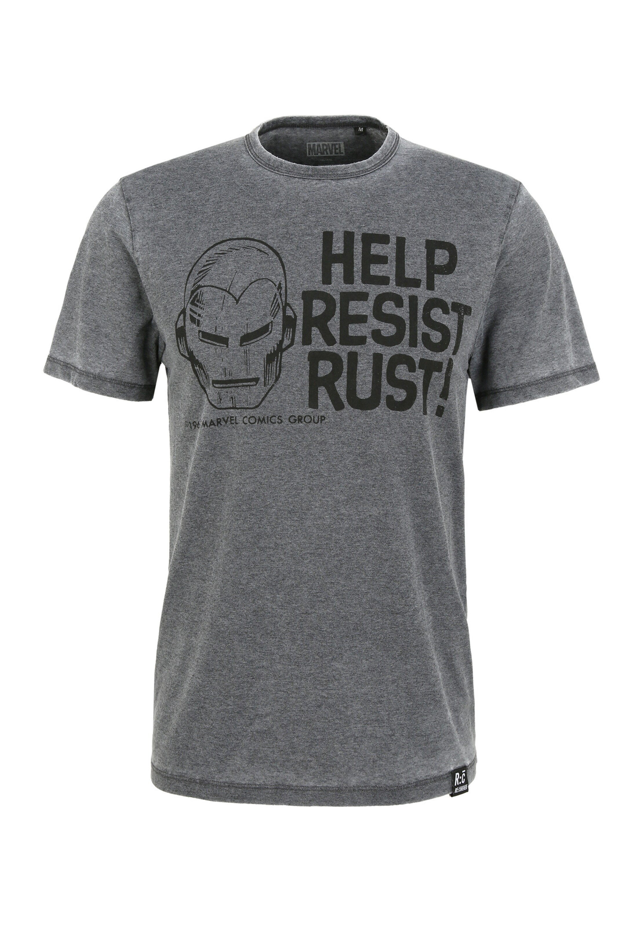 Recovered T-Shirt 'Marvel Help Resist Rust' in Grau: Vorderseite