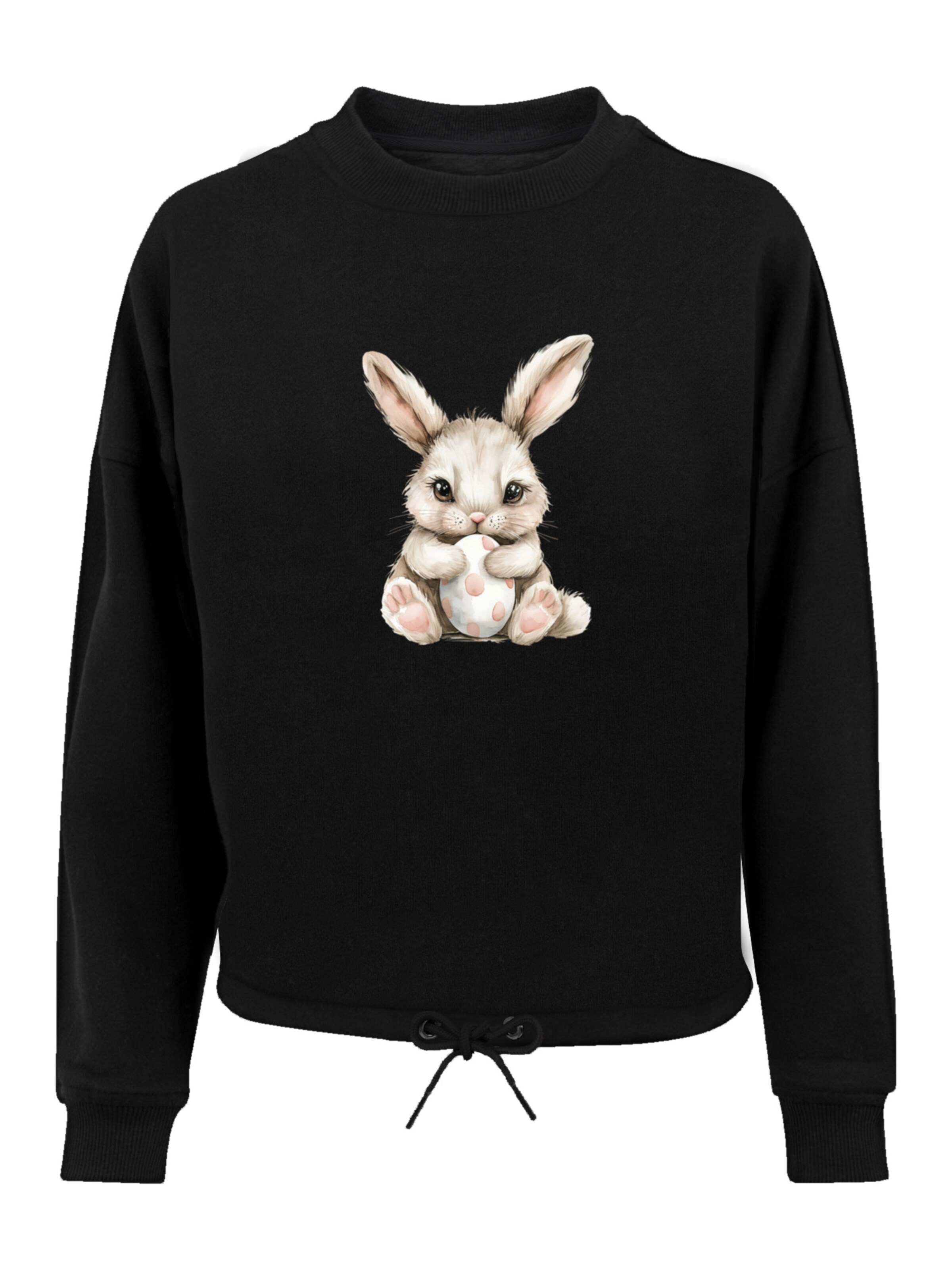 F4NT4STIC Sweatshirt 'Niedlicher Osterhase mit Ei' in Schwarz: Vorderseite