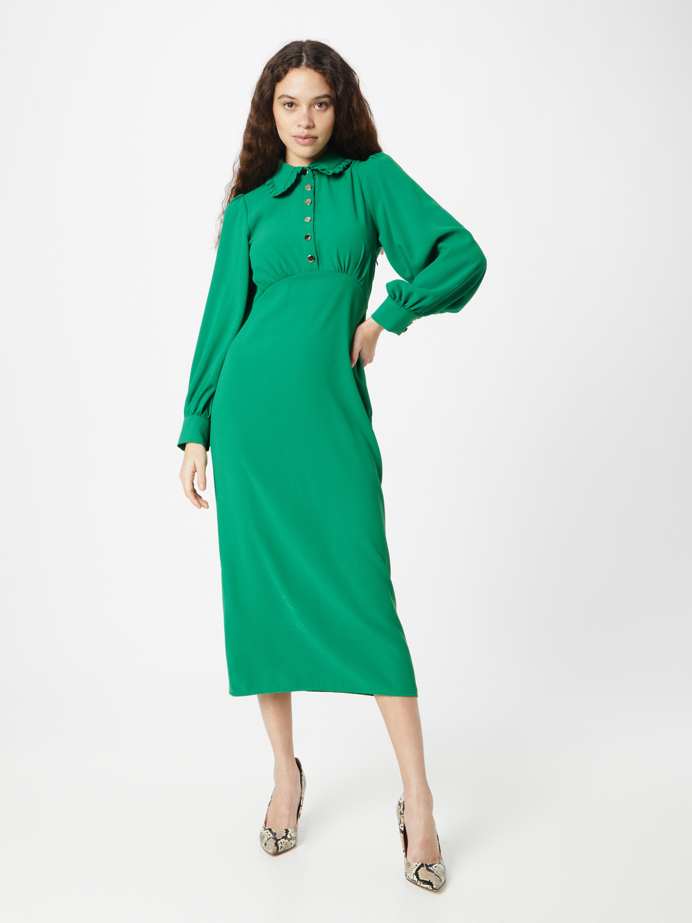 Oasis green spot clearance high neck midi dress