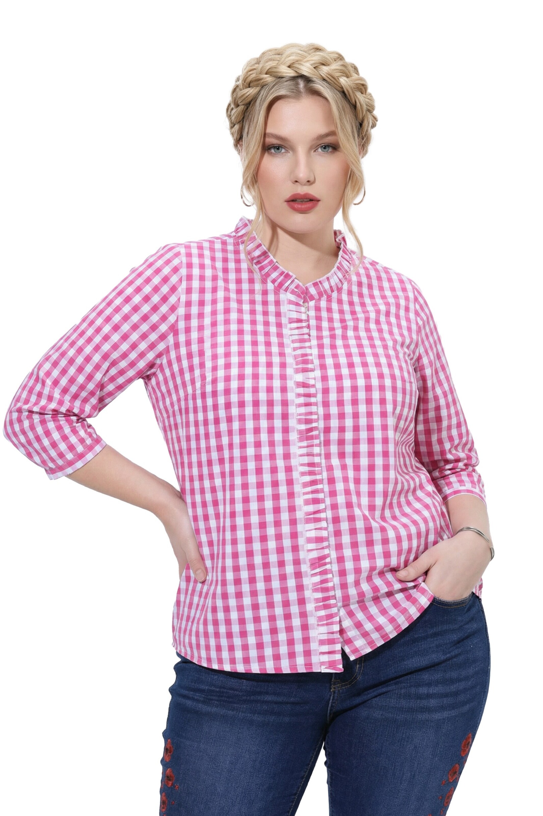 Ulla Popken Trachtenbluse in Pink: Vorderseite