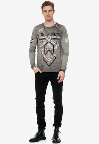 Rusty Neal Langarmshirt mit angesagten Prints in Grau