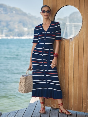 Robes en maille love & roses en bleu