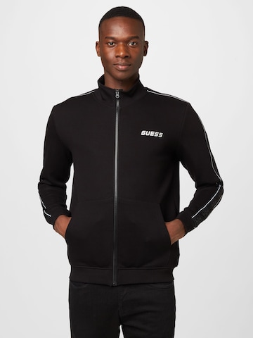 GUESS Athletic Zip-Up Hoodie 'Mickey' in Black: front