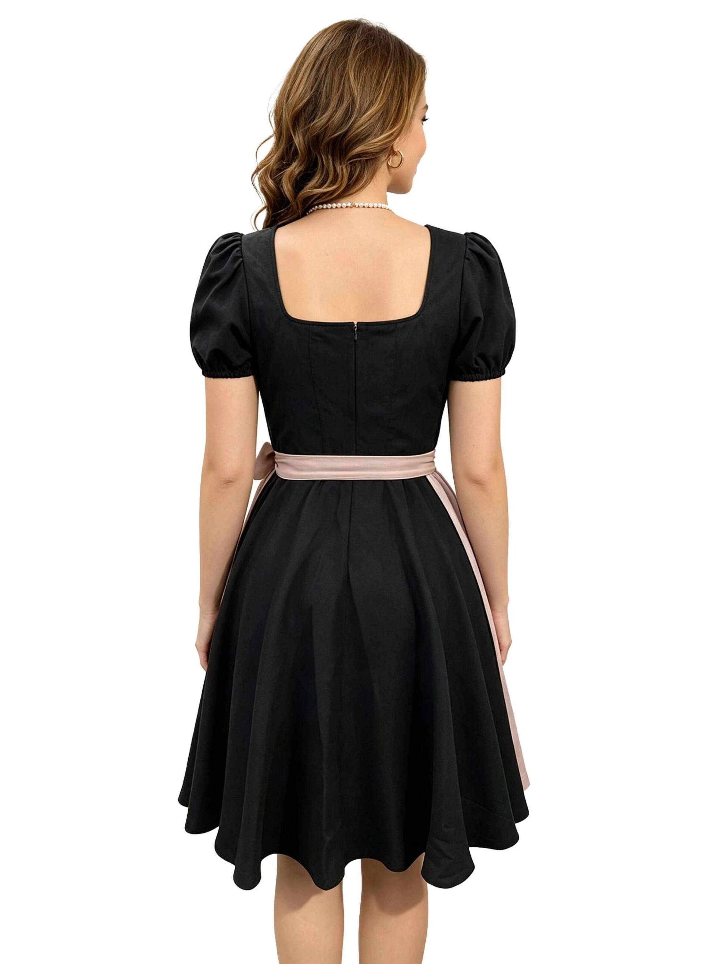 KoJooin Dirndl 'Damen Zweiteiliges Oktoberfest-Set Kunstleder-Optik Kleid mit verstellbarer Schürze Dirndl-Kleid' w kolorze czarny