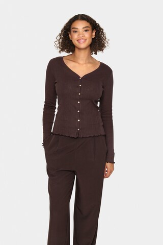 SAINT TROPEZ Knit cardigan 'Gru' in Brown: front