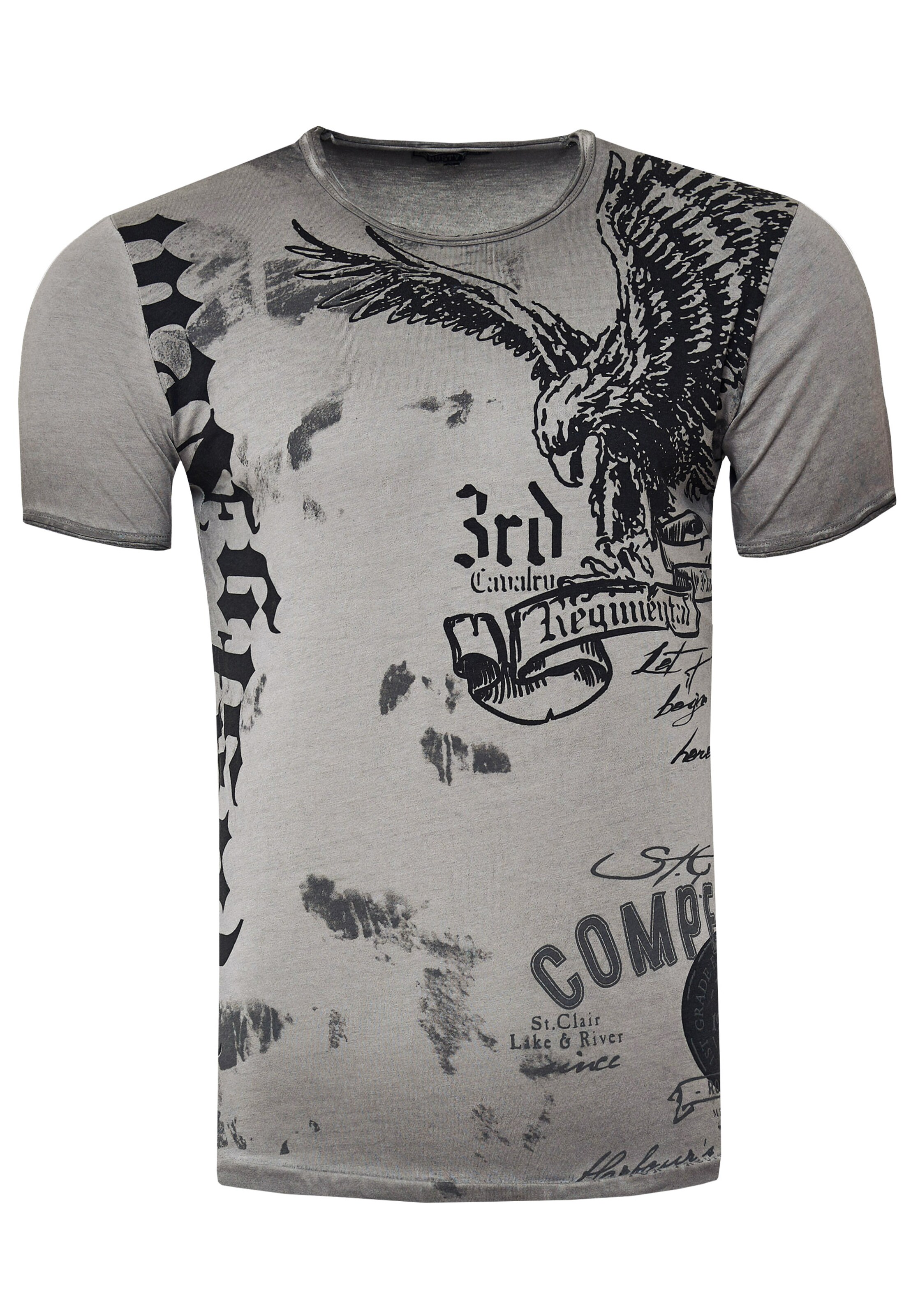 Rusty Neal T-Shirt mit modernem Front & Back Print 'American Eagle' in Grau: Vorderseite