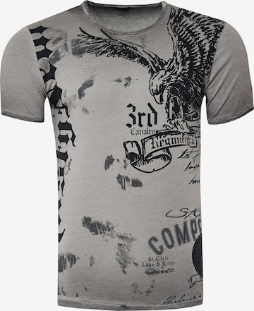 Rusty Neal T-Shirt mit modernem Front & Back Print 'American Eagle' in Grau: predná strana