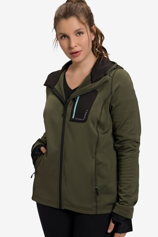 Ulla Popken Zip-Up Hoodie 'Hyprar' in Green: front