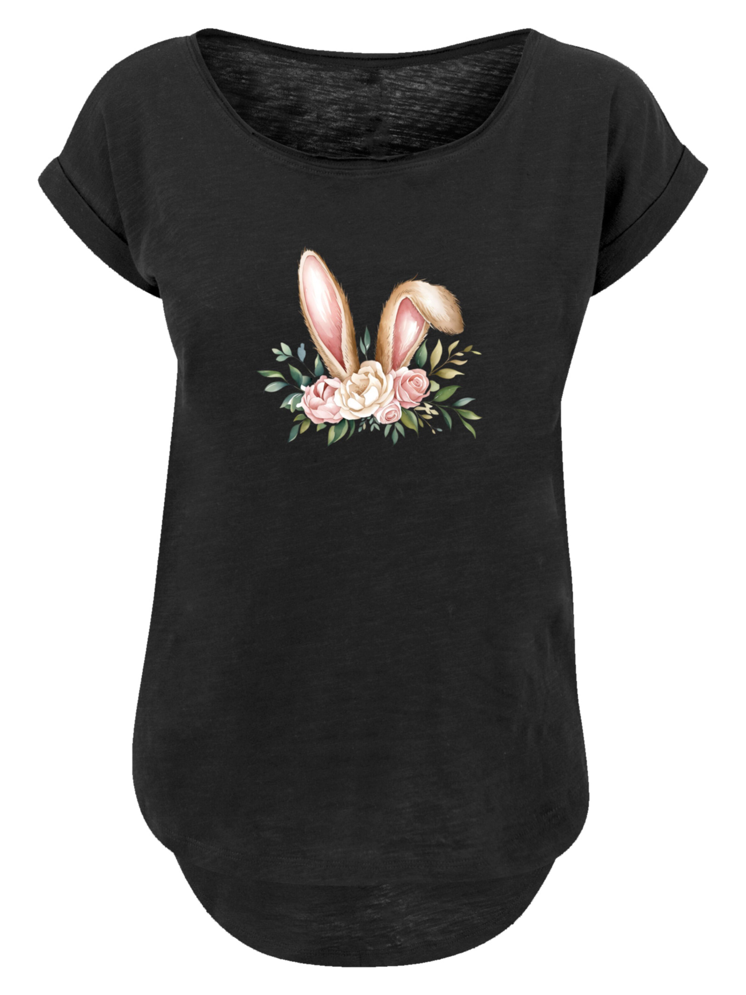 F4NT4STIC Shirt 'Blumen Osterhasen Ohren Dekor' in Black: front