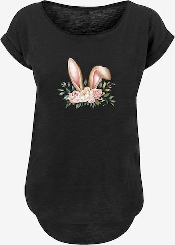 T-shirt 'Blumen Osterhasen Ohren Dekor' F4NT4STIC en noir : devant