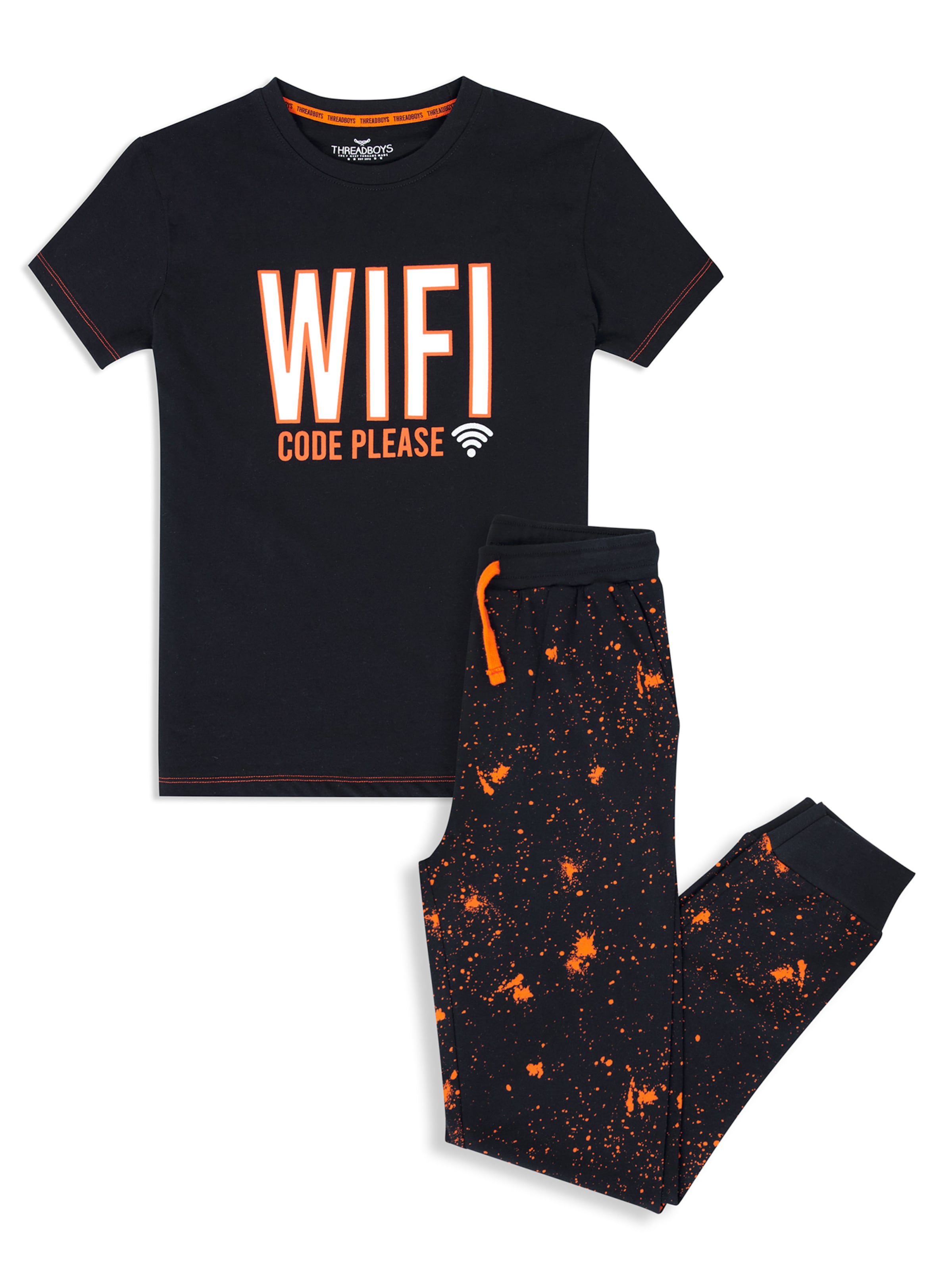 Threadboys Pyjama 'Strasbourg' in Schwarz: Vorderseite