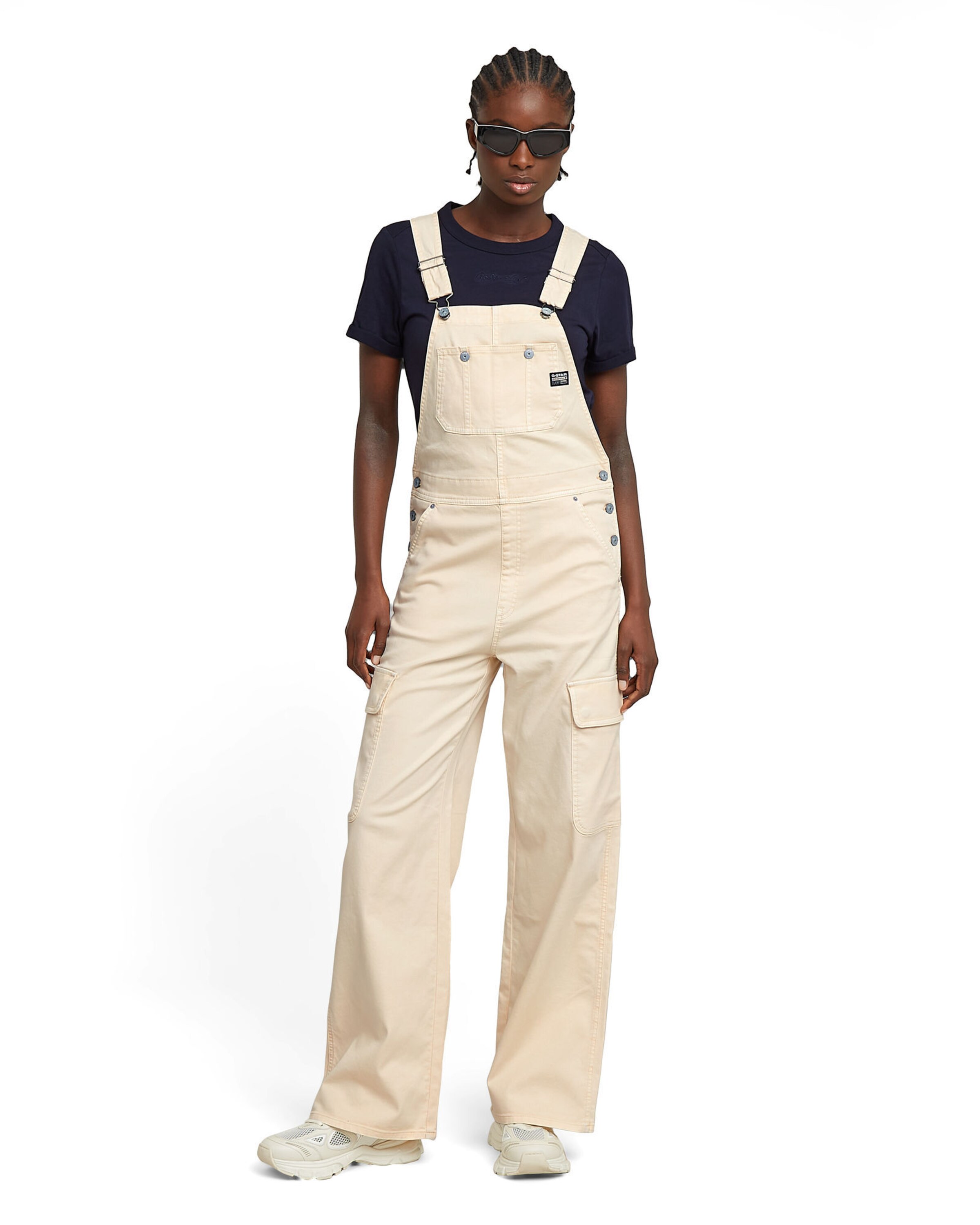 G-STAR Wide leg Dungarees in Beige: front