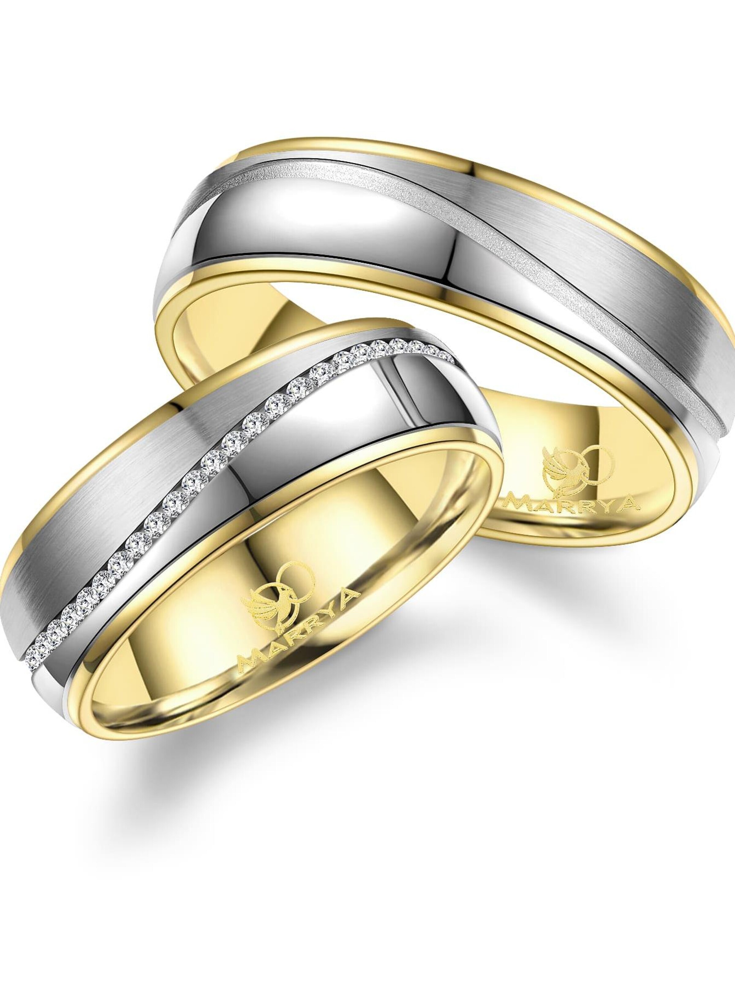 MARRYA Ring 'MARRYA ES-22 Ehering aus Edelstahl - Silberfarben & Gelbgold plattiert' in Silver
