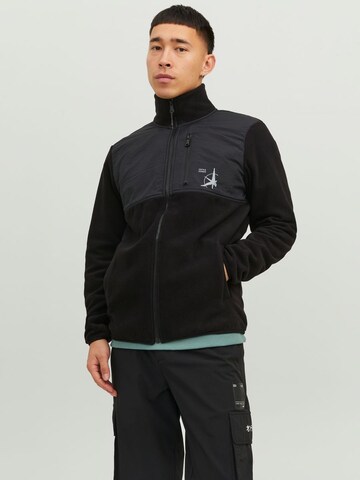 JACK & JONES Fleece Jacket 'Filo' in Black: front