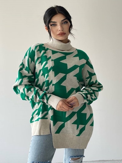 WOMAN VISION Pull-over en S-M en crème / vert, Vue avec produit