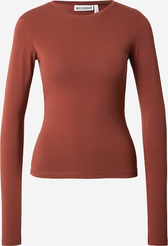T-shirt WEEKDAY en marron : devant