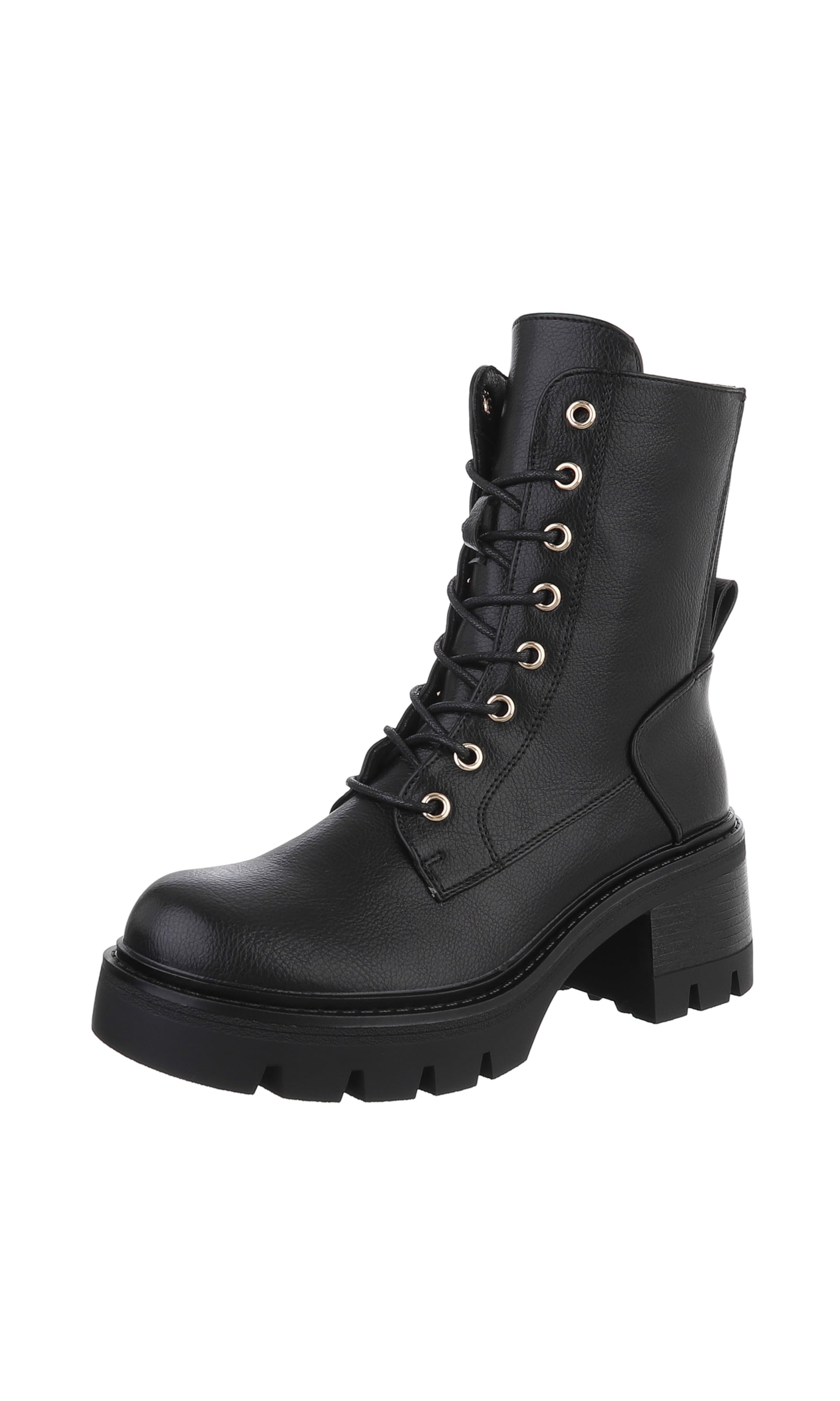 Ital-Design Lace-Up Ankle Boots in Black: front