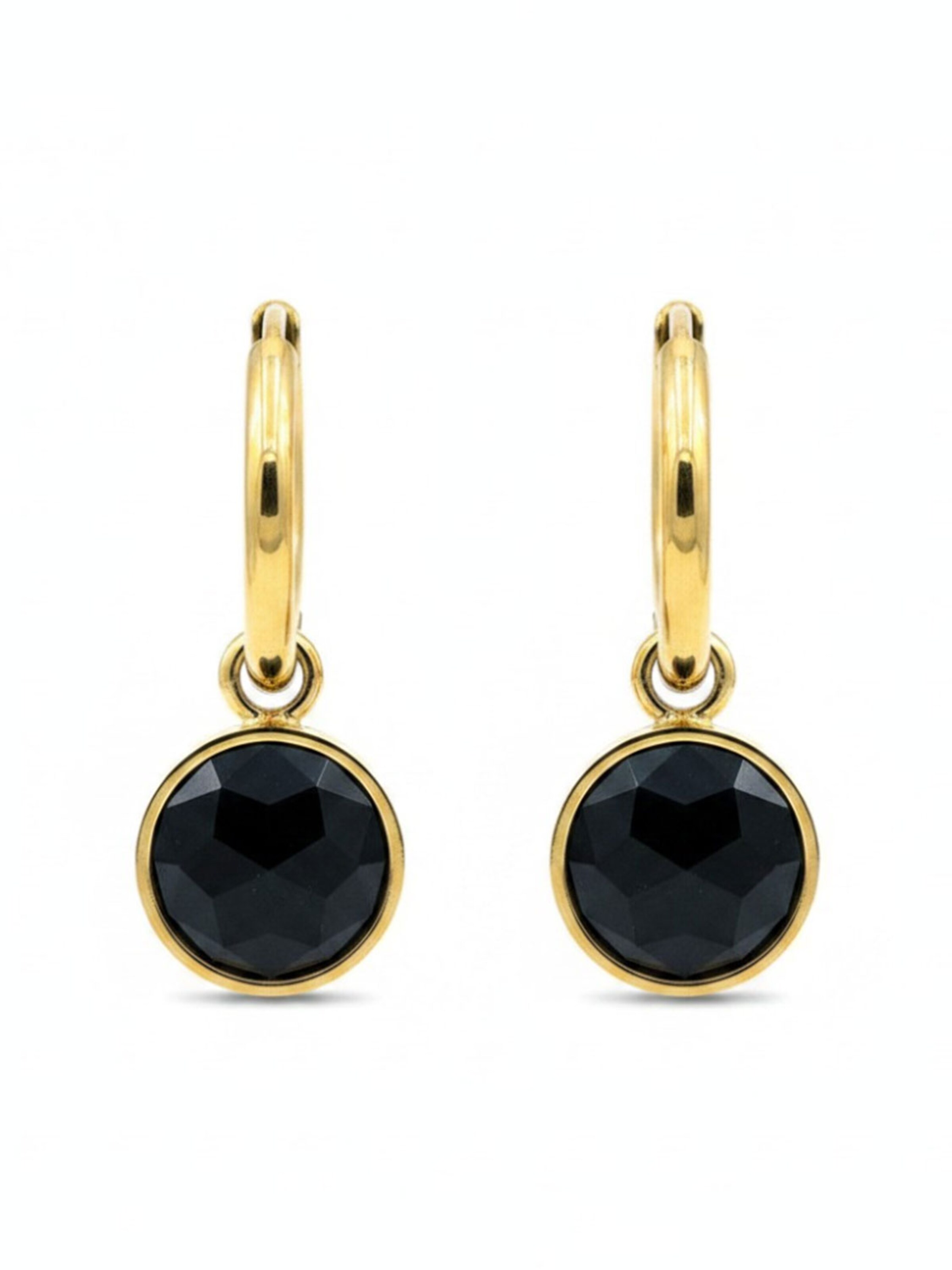 Sergio Engel Earrings 'Beach Ohrringe 01 Kleine vergoldete Edelstahl-Hoops mit Natursteinanhänger' in Black: front