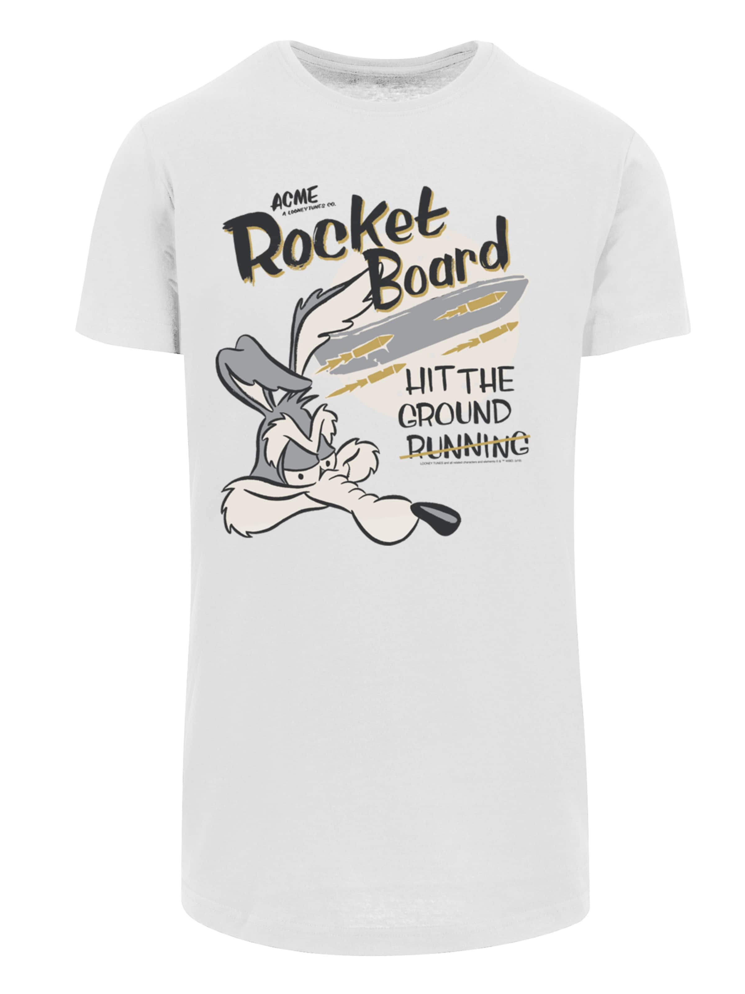 F4NT4STIC Shirt 'Looney Tunes Wile E Coyote Rocket Board' in Wit: voorkant