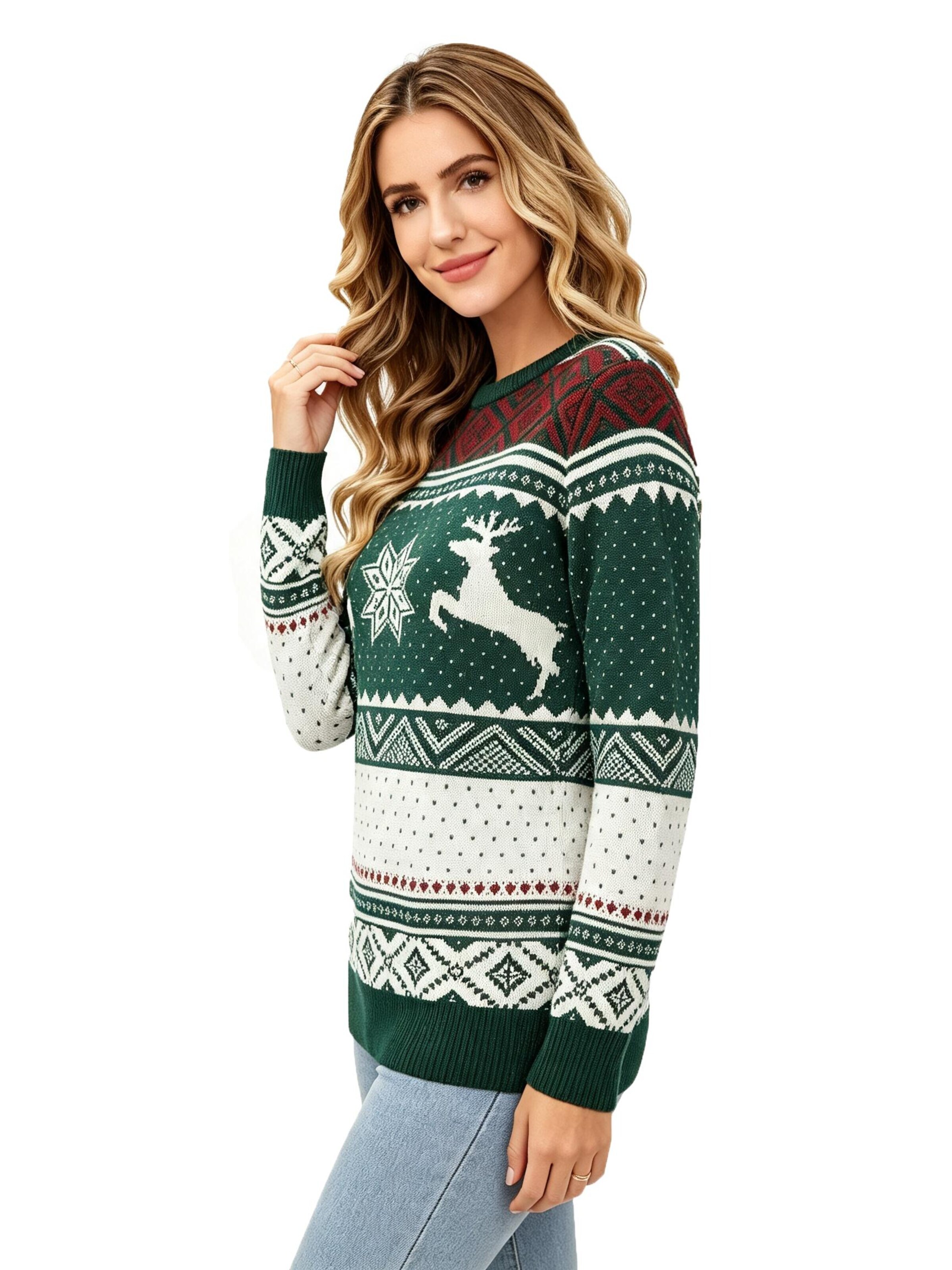 KoJooin Svetr 'Weihnachtspullover für Damen Langarm Pullover mit Rundhalsausschnitt' – zelená