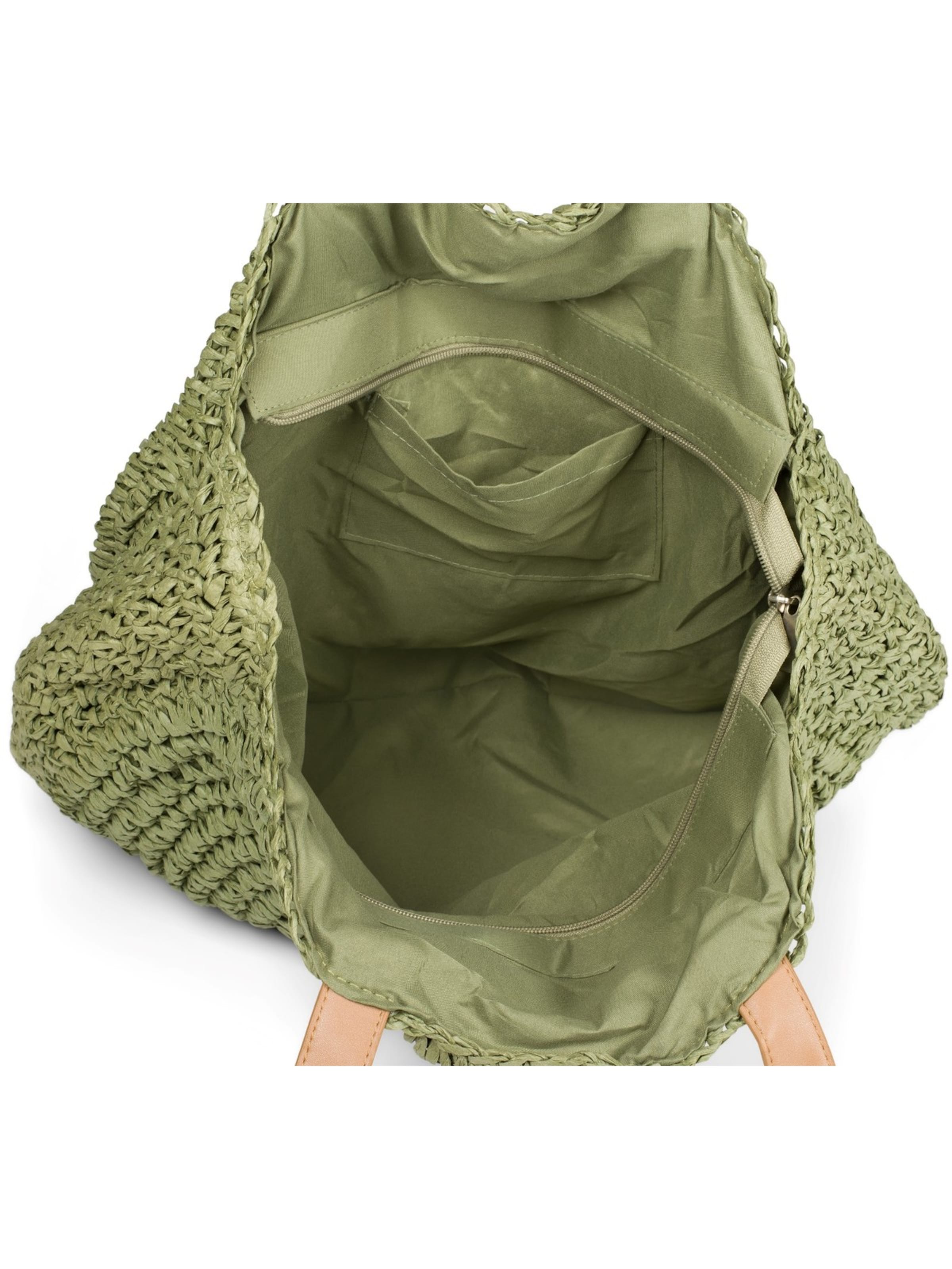styleBREAKER Shoulder bag 'Runde Flecht Schultertasche - Basttasche' in Green