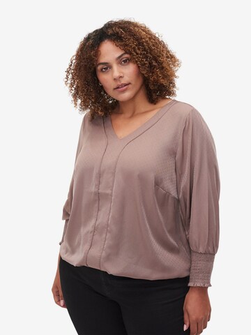 Zizzi Blouse 'Masya' in Bruin: voorkant