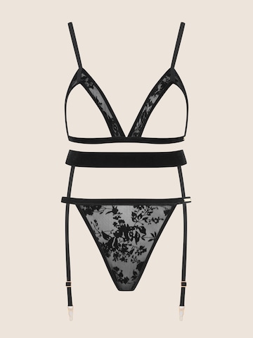 ESOTIQ - Conjuntos de ropa interior 'Women's Sexy Lingerie Set Erotic with Shelf Bra Open Cup Garter Belt | Zeal' en negro