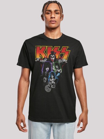 F4NT4STIC Shirt 'Kiss Rock Band Neon' in Zwart: voorkant