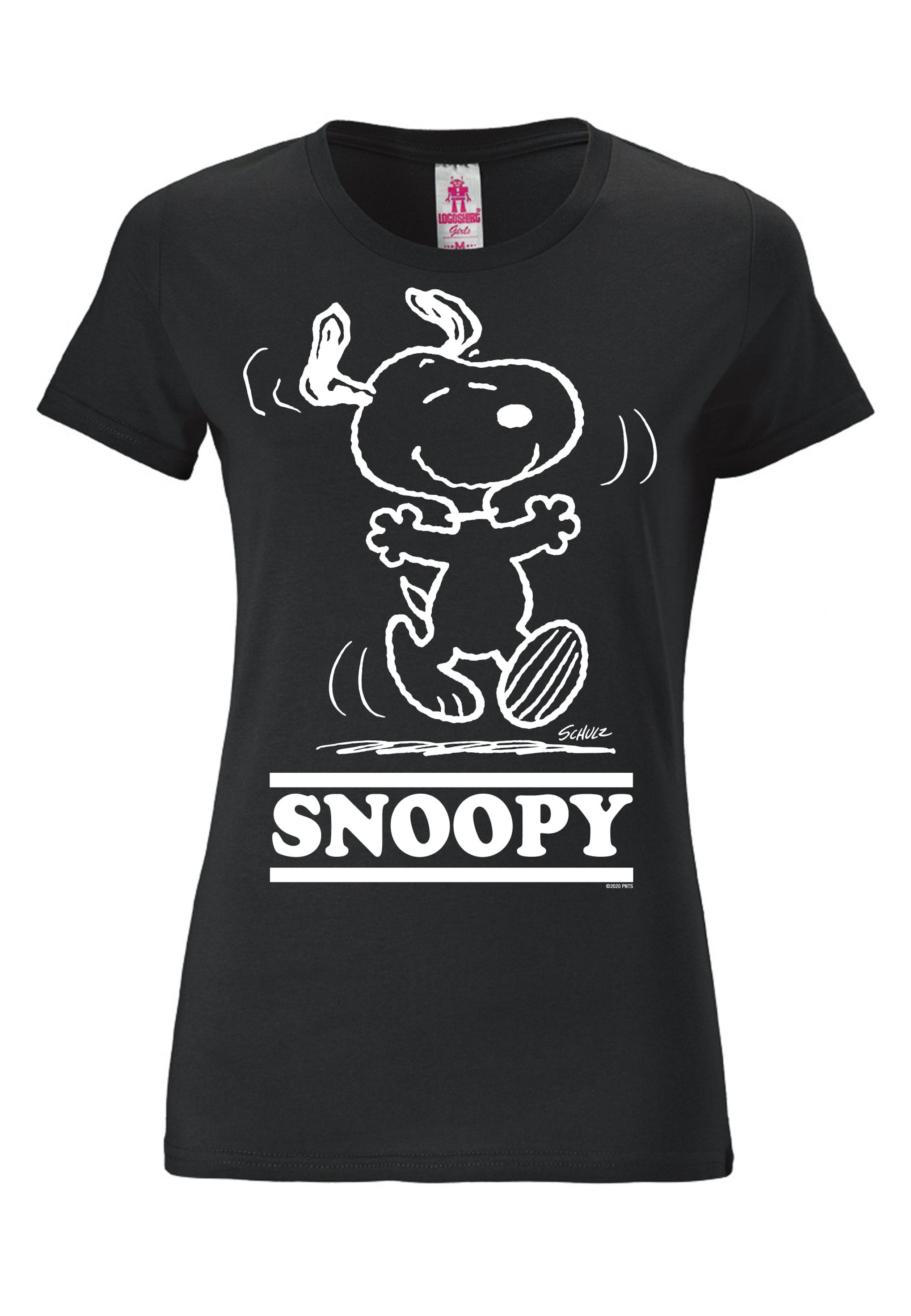 LOGOSHIRT Shirt 'Snoopy - Happy' in Black: front