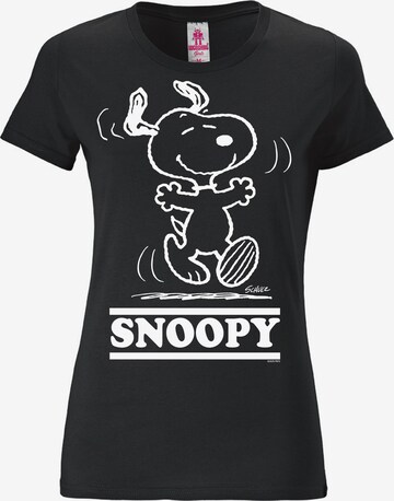 LOGOSHIRT T-Shirt 'Snoopy - Happy' in Schwarz: predná strana