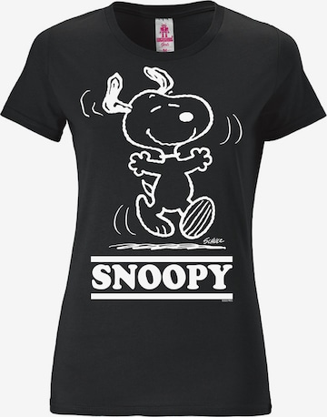 LOGOSHIRT Shirt 'Snoopy - Happy' in Zwart: voorkant