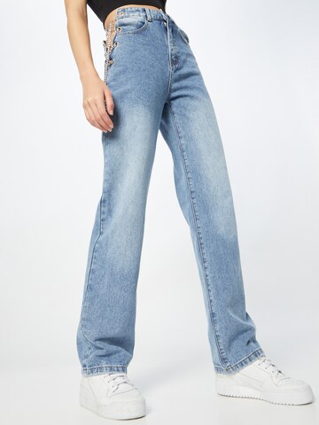 Misspap Wide leg Jeans 'Chain Side' in Blauw: voorkant