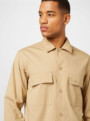 Calvin Klein Comfort fit Button Up Shirt in Beige