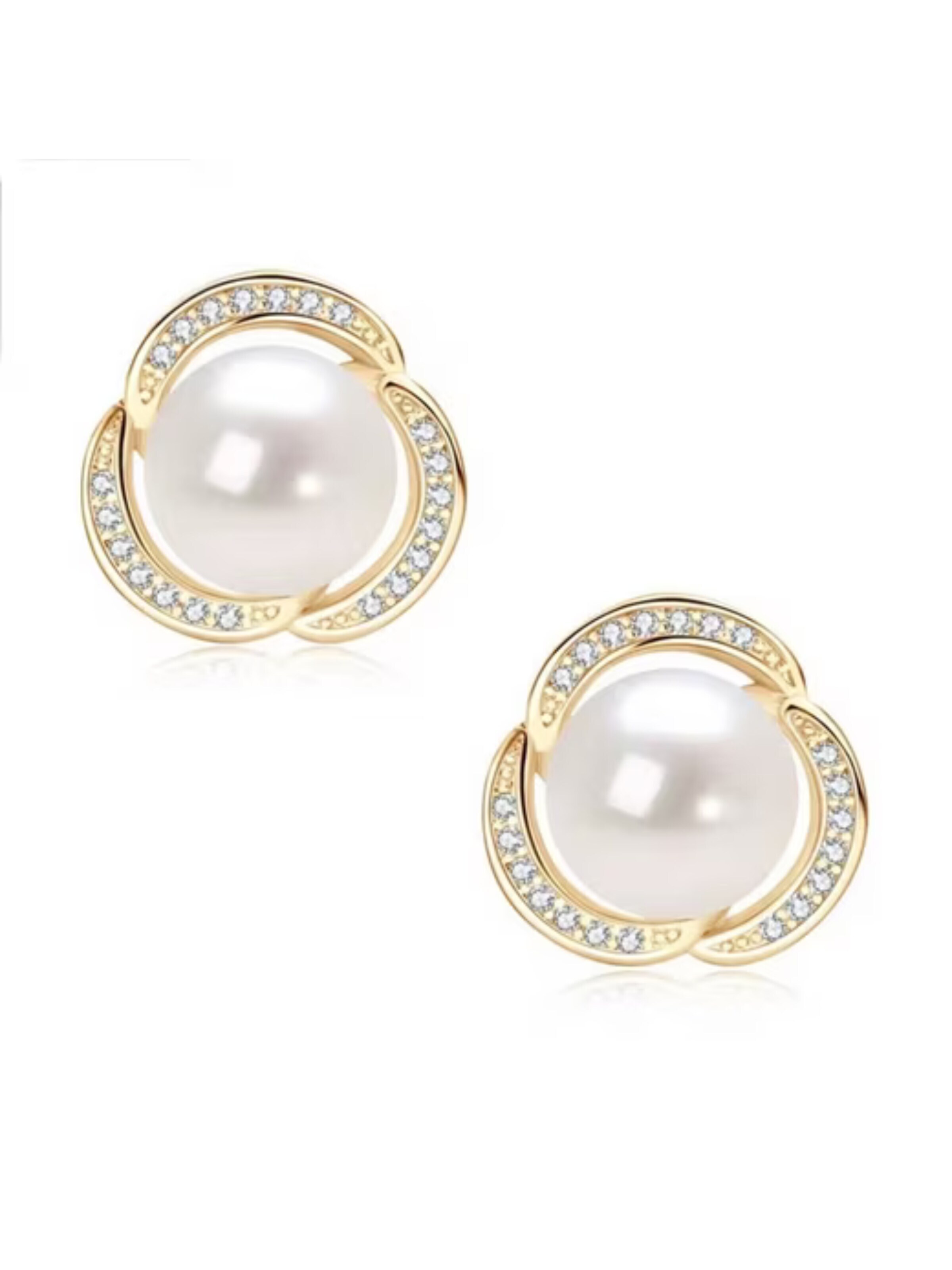 ROUGEMONT Jewellery Ohrringe 'Funkelnde Perlen Ohrstecker 8mm Perle'‌ in Gold: Vorderseite