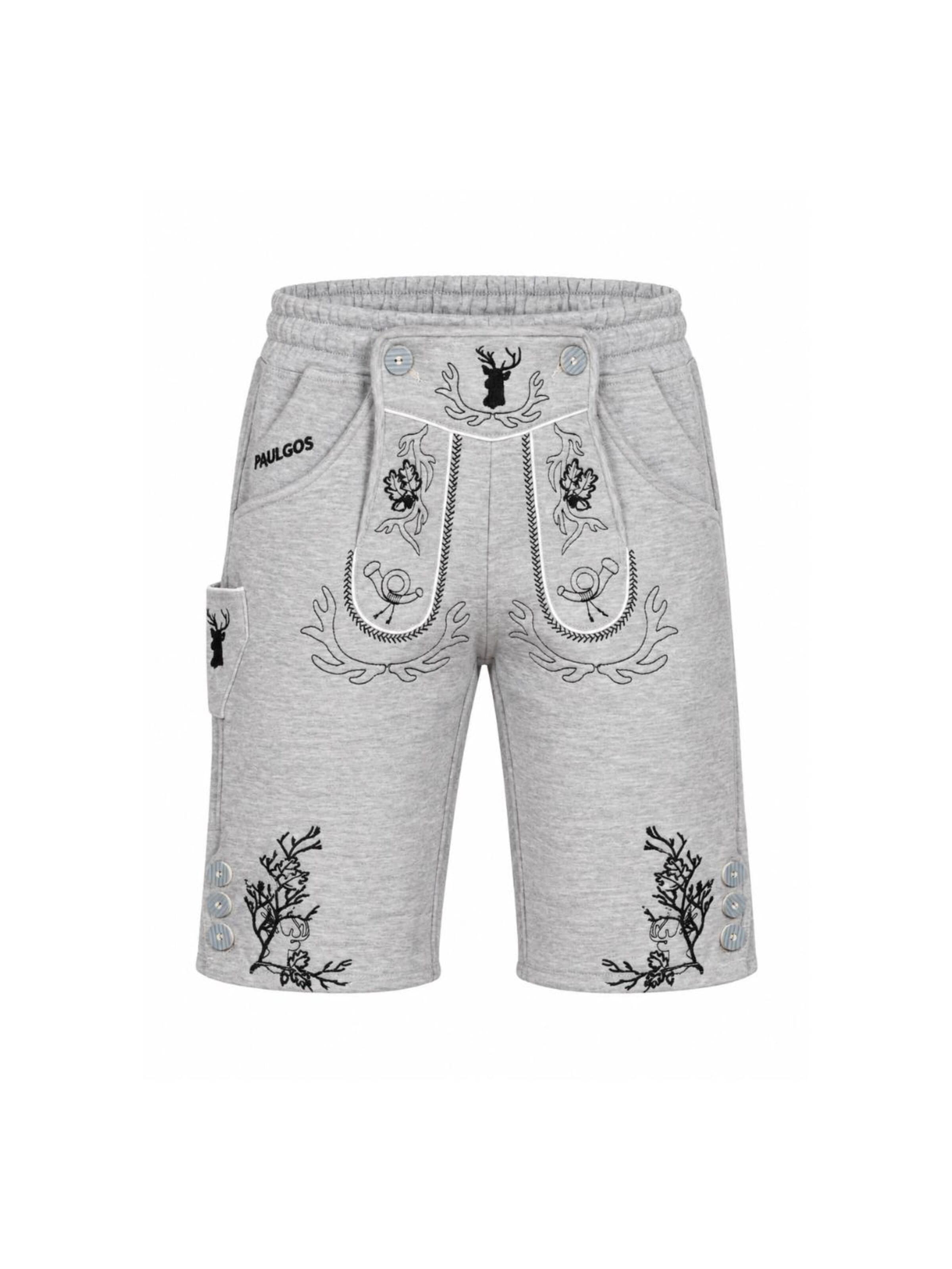 Paulgos Traditional Pants 'PAULGOS Herren Trachten Jogginghose - Design Trachten Lederhose - JOK3 - in 3 Farben erhältlich - Größe S - 5XL' in 32 in Light grey, Item view