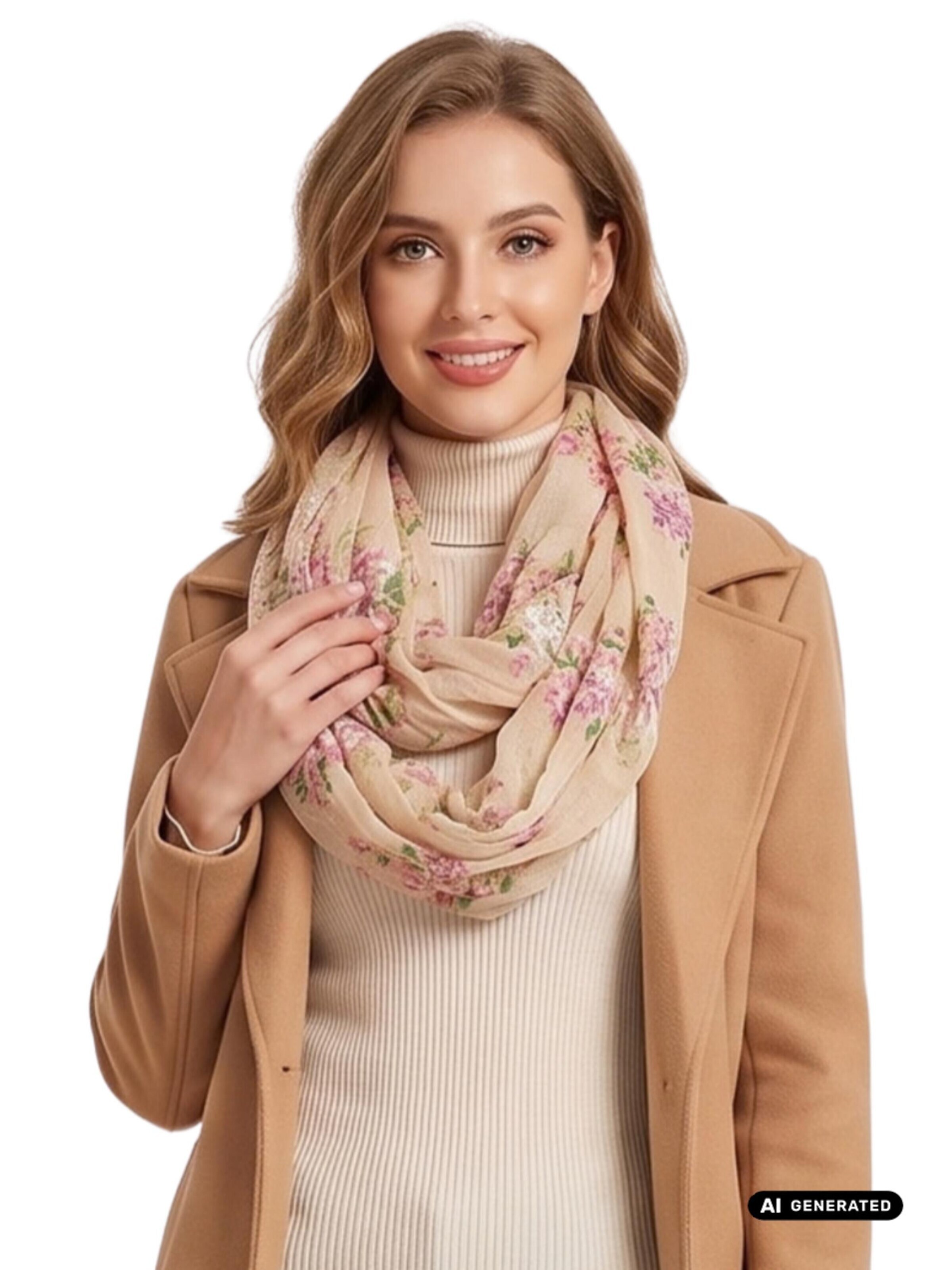 AvaMia Tube Scarf 'Schlauschal Blume' in Beige: front