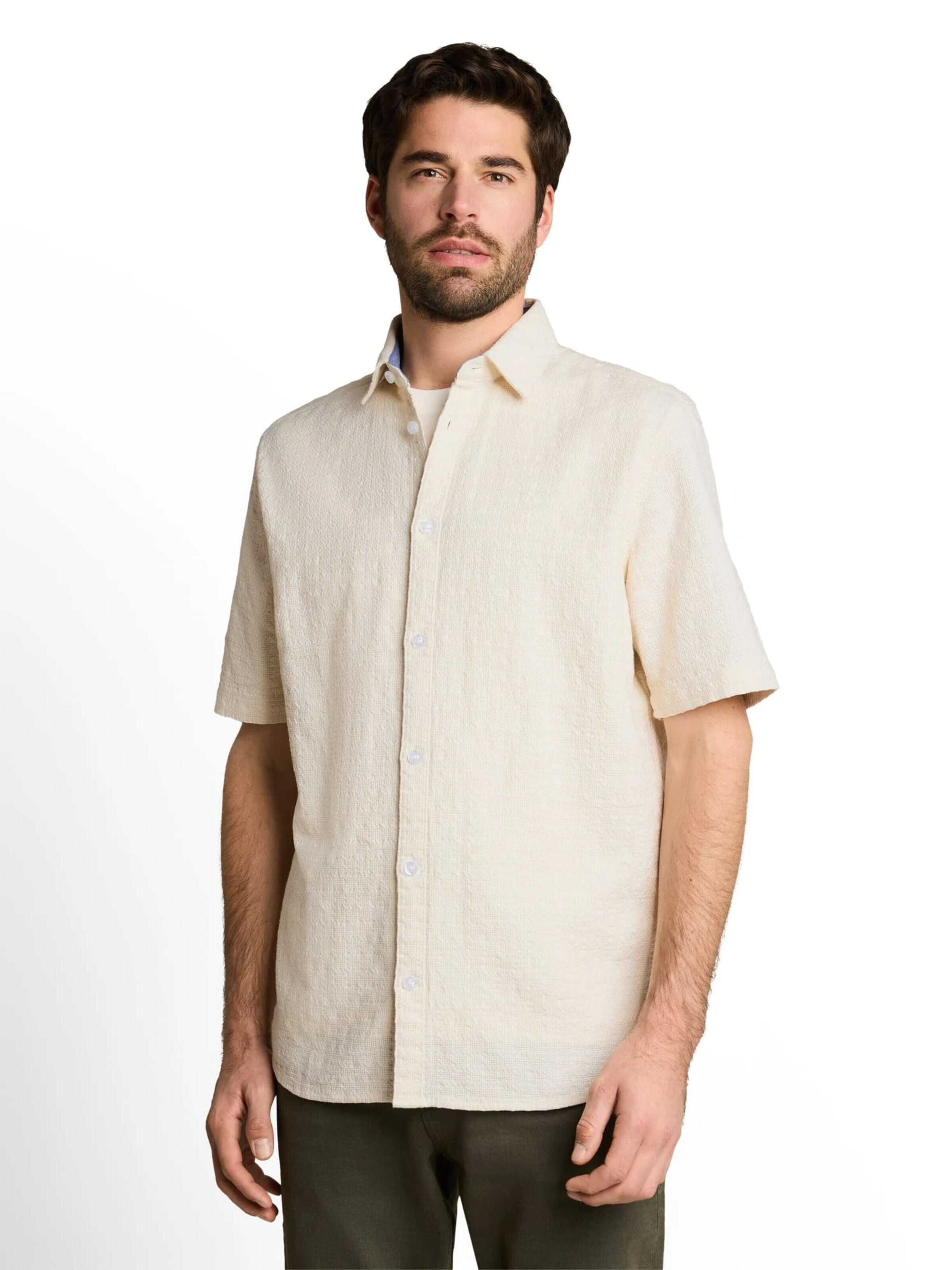 TOM TAILOR Comfort fit Button Up Shirt in Beige: front