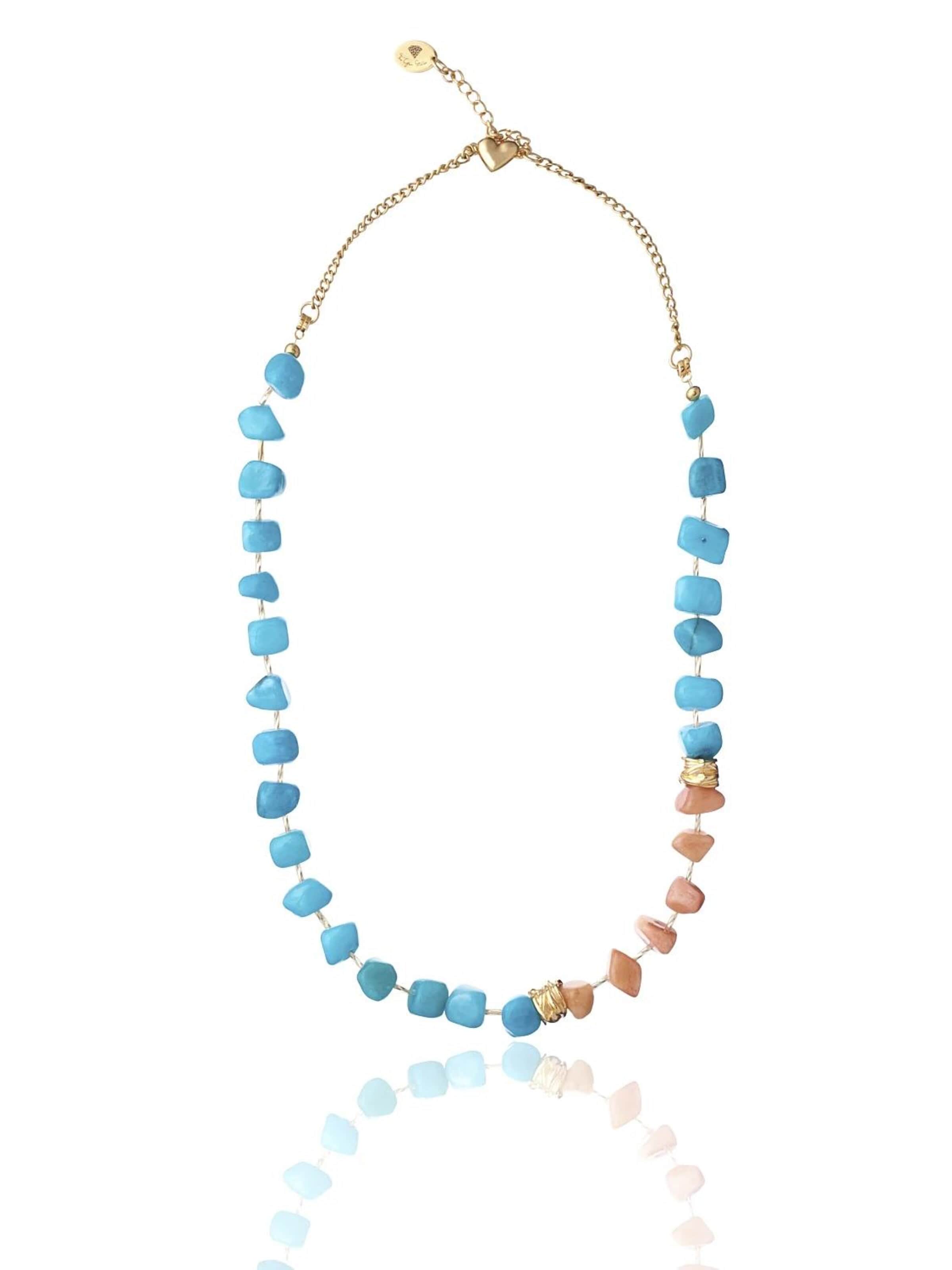 THE GEM STORIES JEWELRY Αλυσίδα 'Turquoise and Peach Jade Necklace' σε μπλε: μπροστά