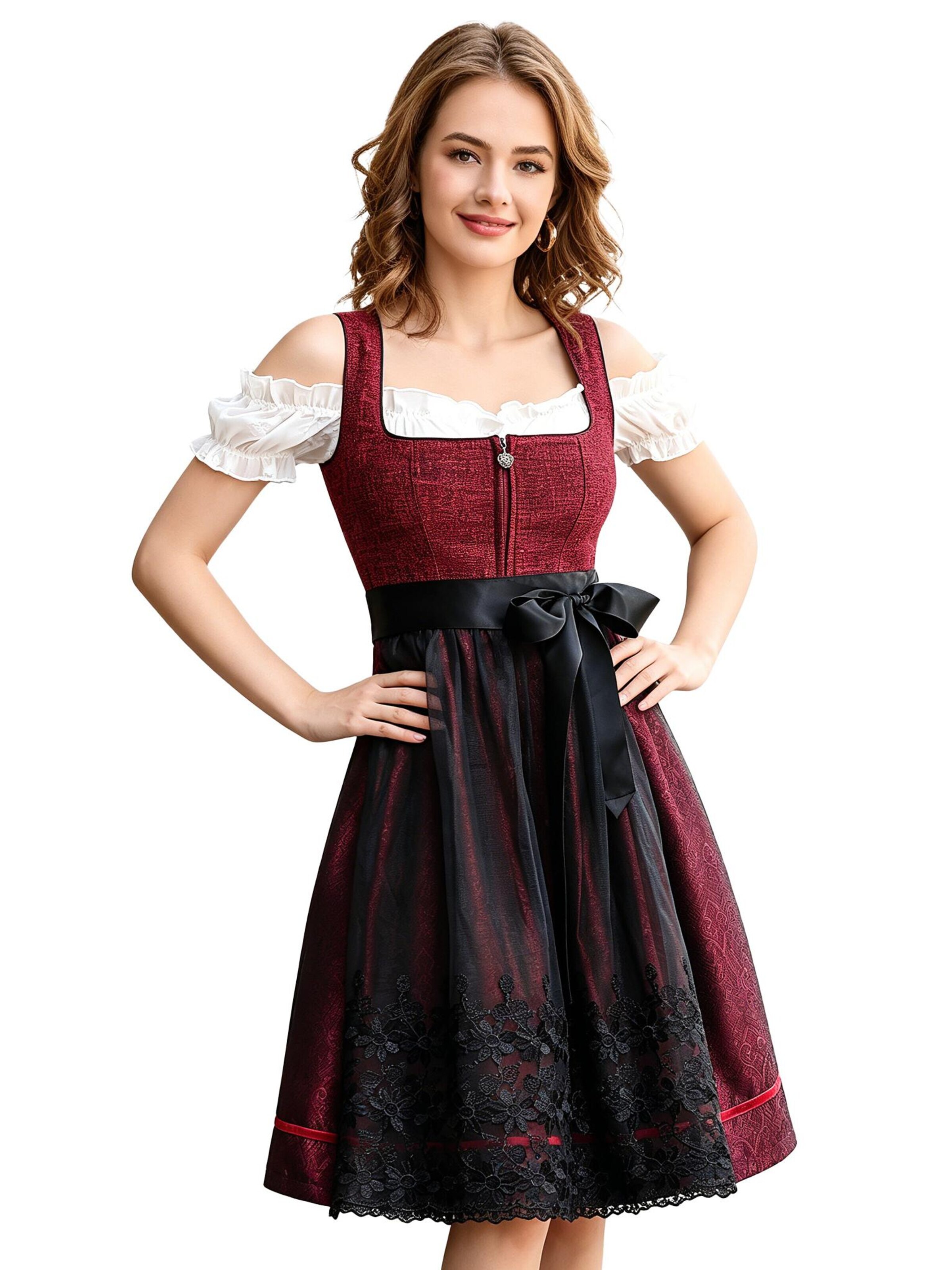 KoJooin Dirndl 'Damen Dirndl Zweiteiler für Bierfest & Karneval bayerische Festmode für Oktoberfest & Volksfeste' w kolorze czerwony