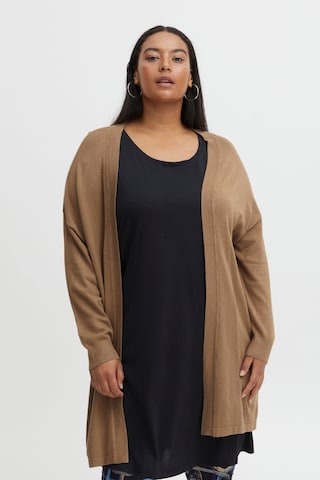 Fransa Curve Knit Cardigan 'BLUME' in Brown: front