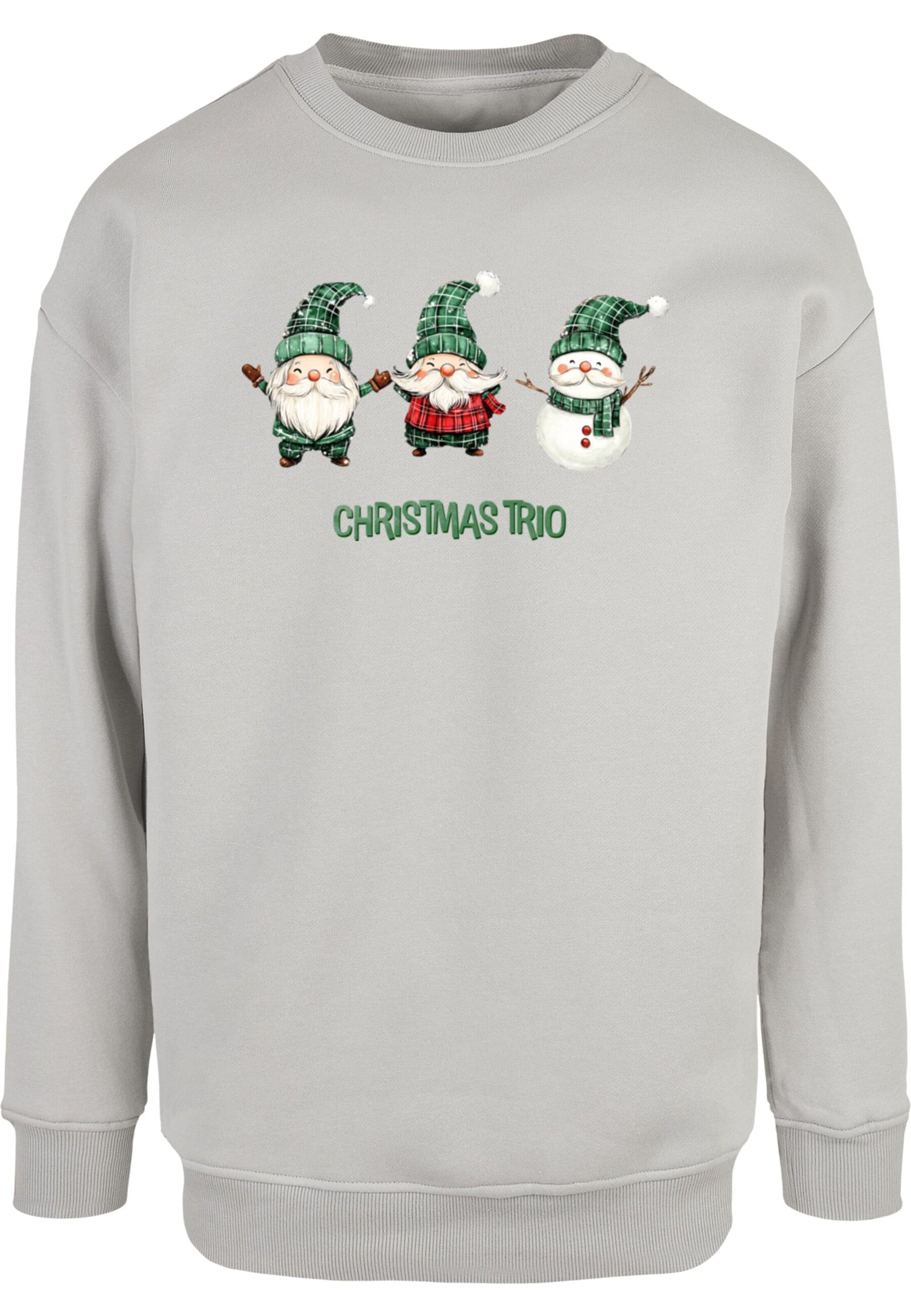 Sweat-shirt 'Christmas Santa Trio' Merchcode en gris : devant