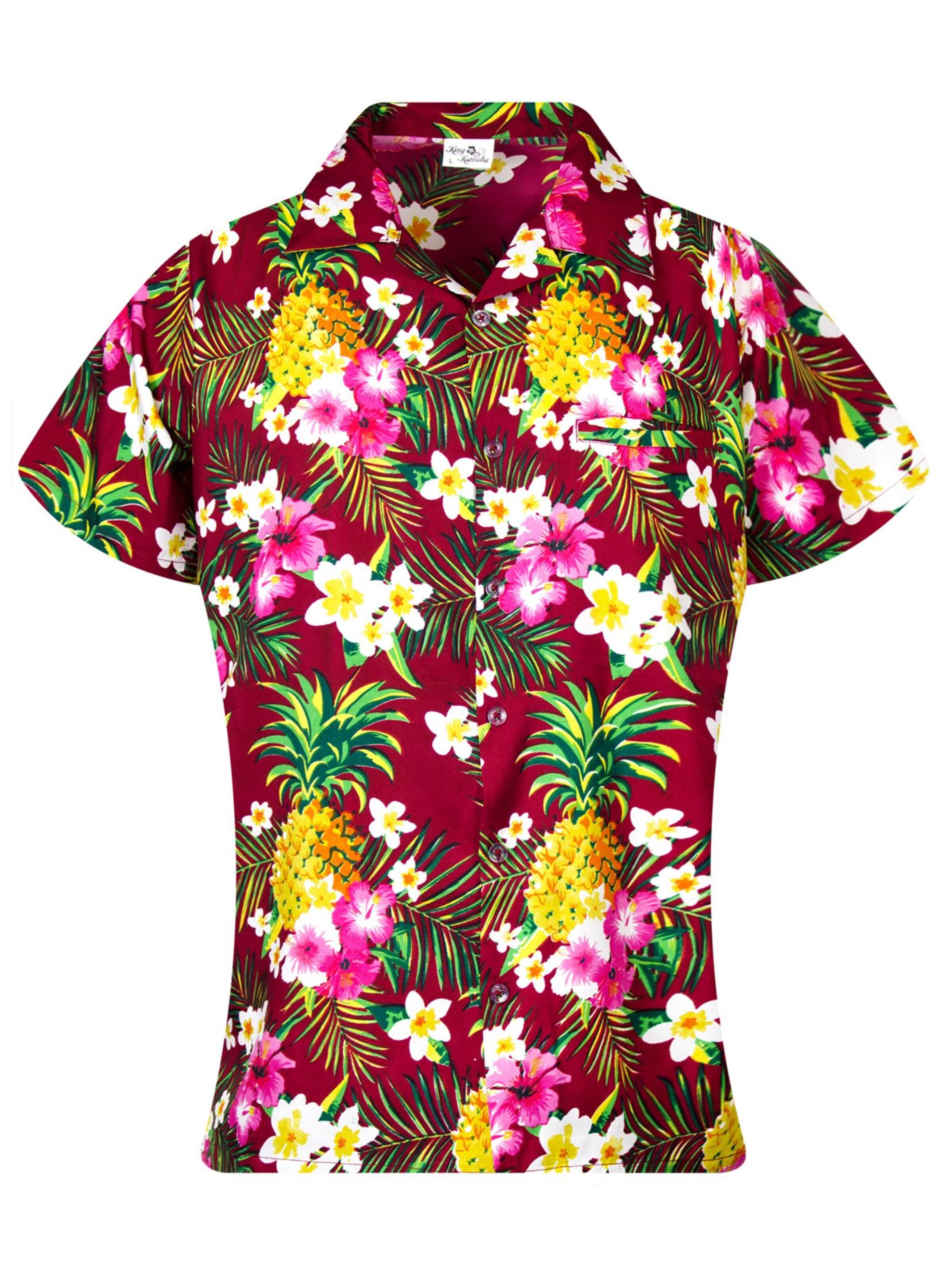 Camicia da donna 'Pineapple Flowers' di King Kameha in rosso: frontale