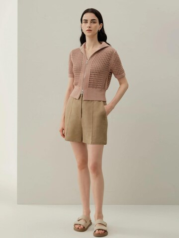 Lilysilk - Cárdigan 'Toscana Pointelle Strickjacke mit Doppelreißverschluss' en marrón