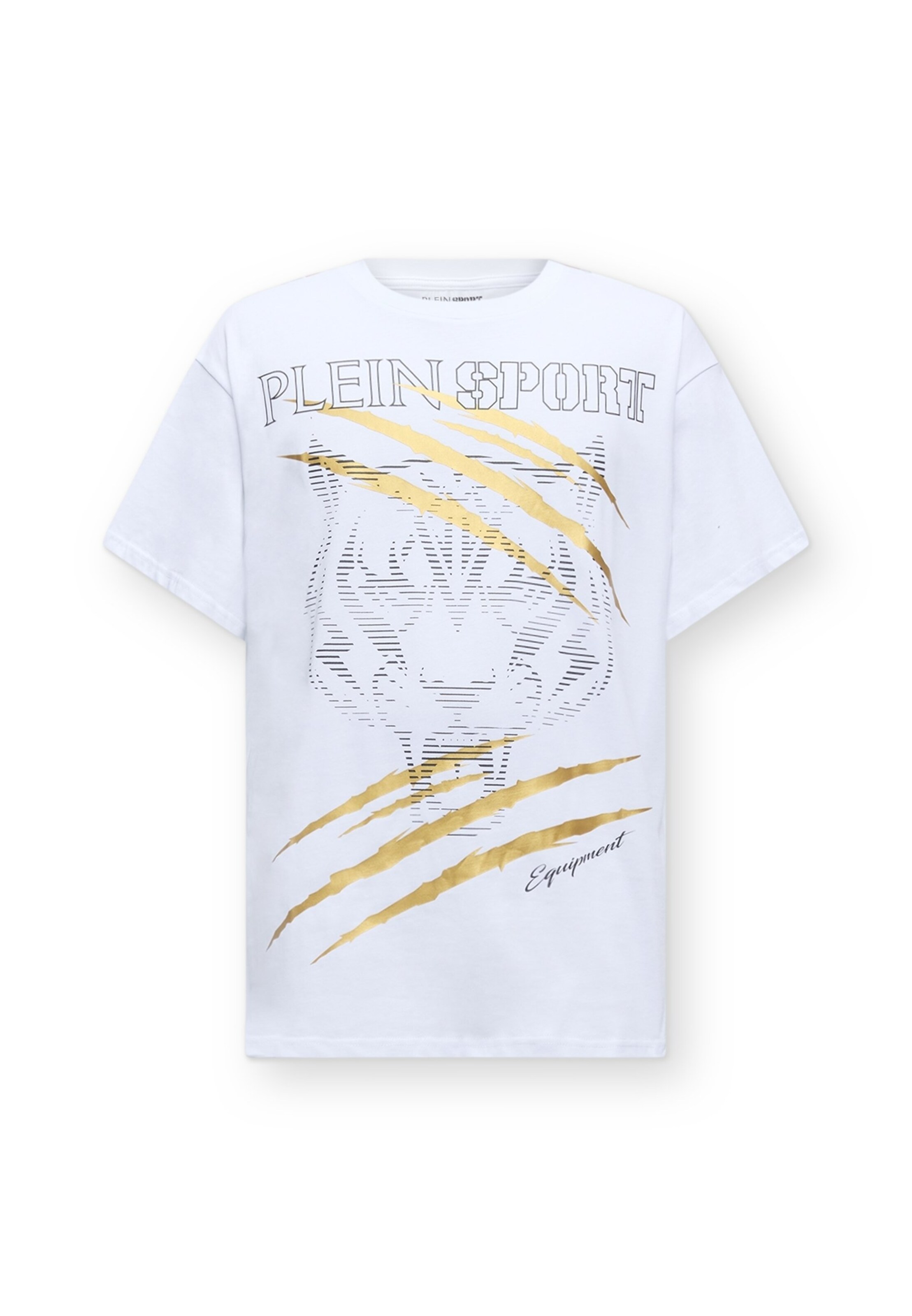 Plein Sport Футболка 'Tiger Golden Scratch' в Белый: спереди