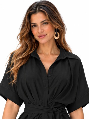 SPORTS36.NL Jurk 'Women's Short-Sleeve Shirt Dress with Waist Tie' in Zwart