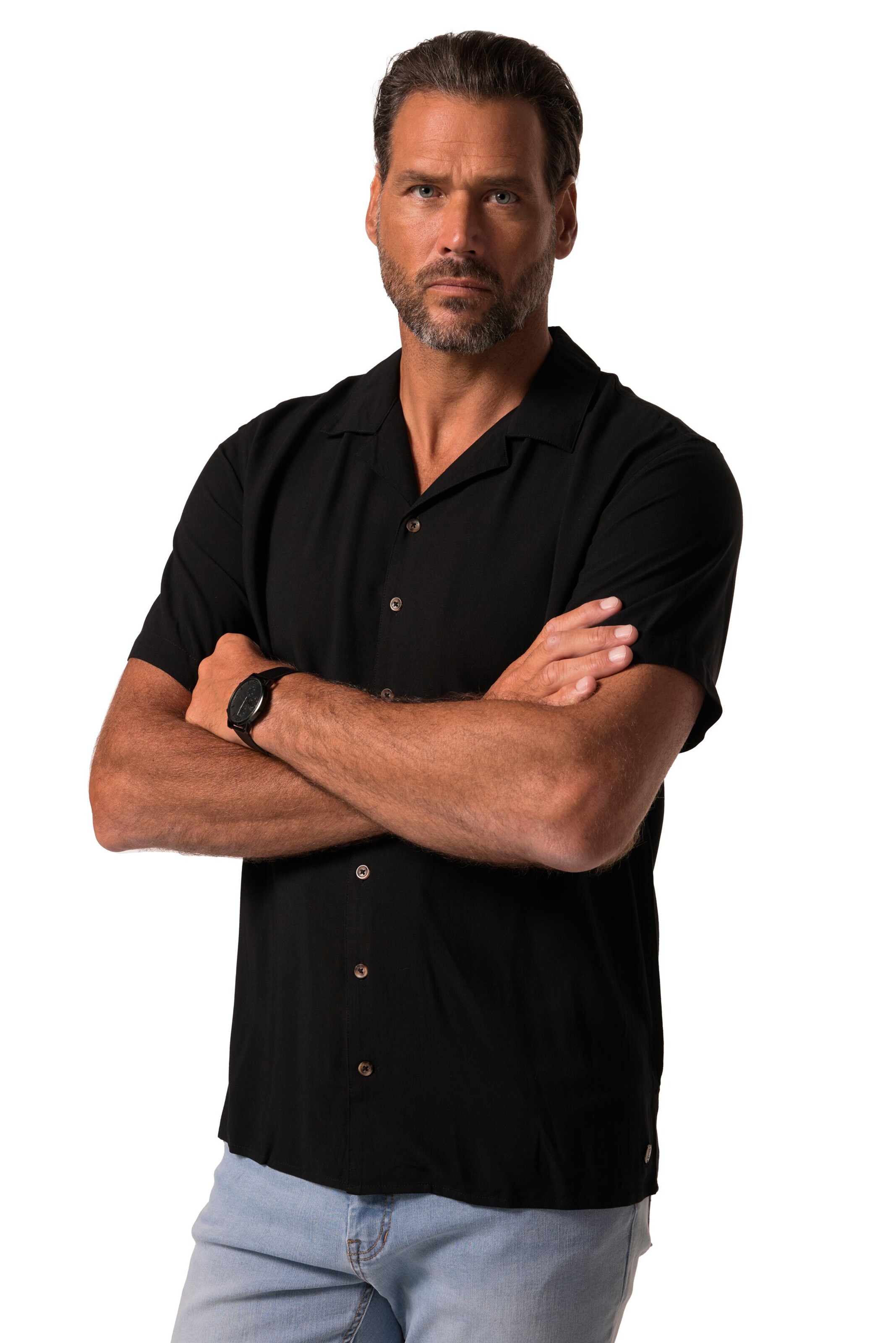 JP1880 Regular fit Button Up Shirt in Black: front