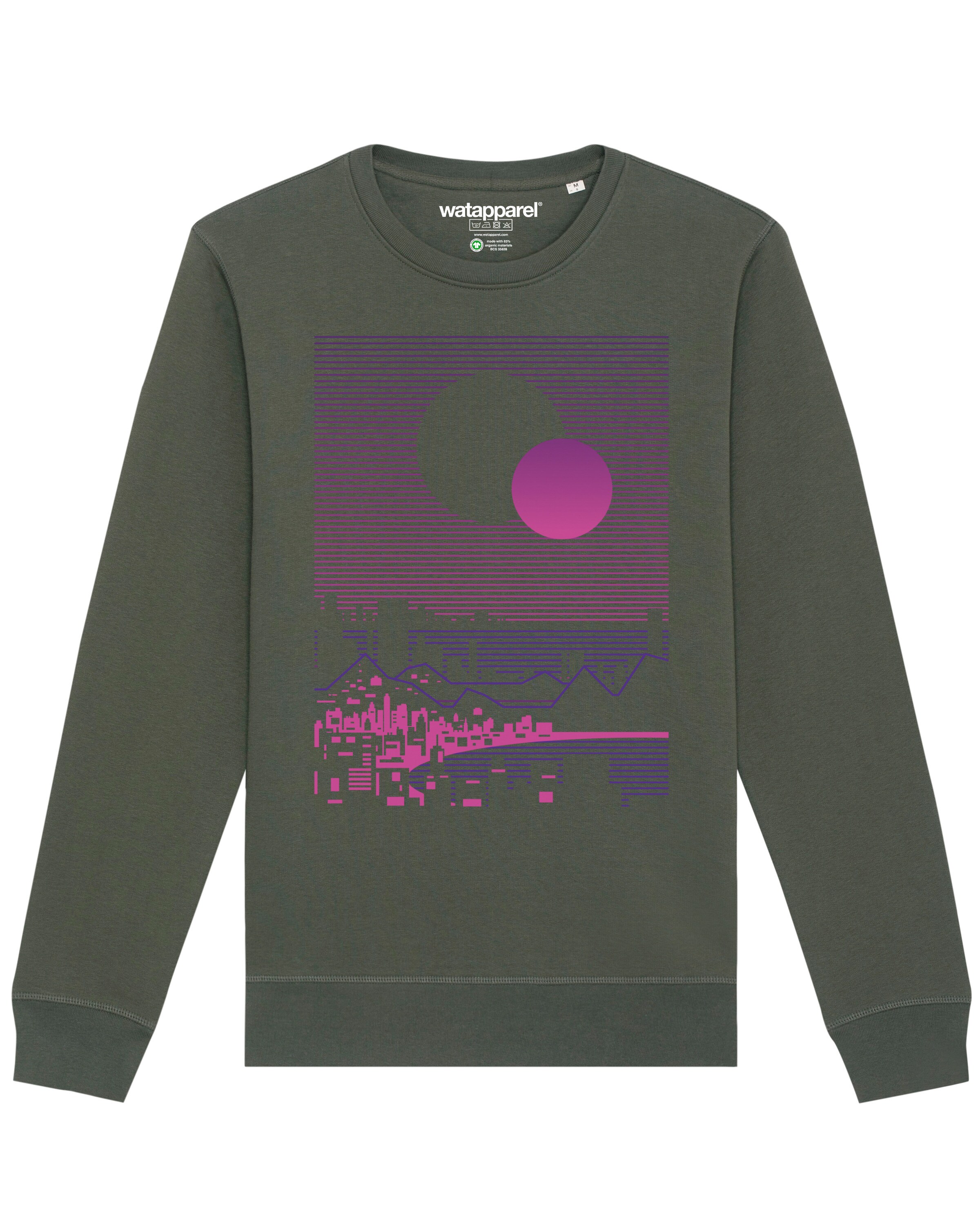 Watapparel Sweatshirt ' Sun and Moon Skyline ' in Groen: voorkant