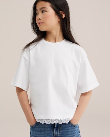 Tricou 'Meisjes' de la WE Fashion pe alb: față