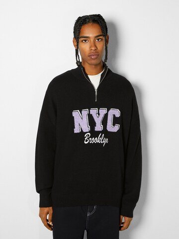 Bershka Sweat jacket in Black: front